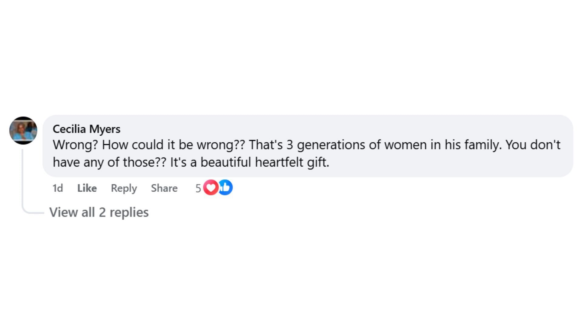 Comments by the fan on the post (Image via Facebook/@Michelle Mary Jones)